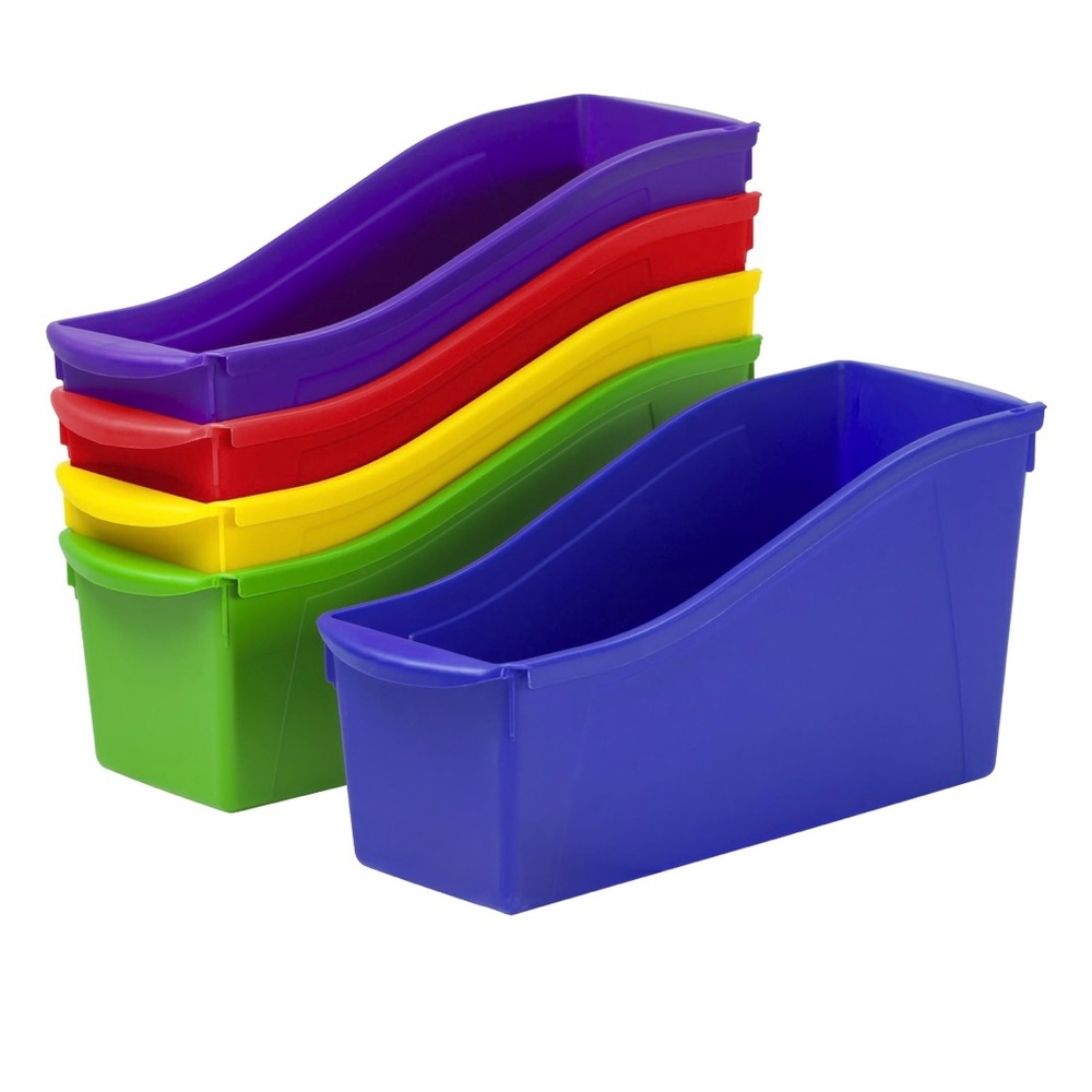 New 5 piece multicolor book bin set.